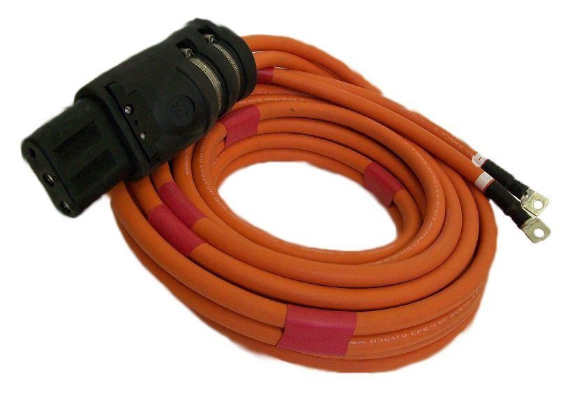Coiled aircraft ground power cable with aircraft plug